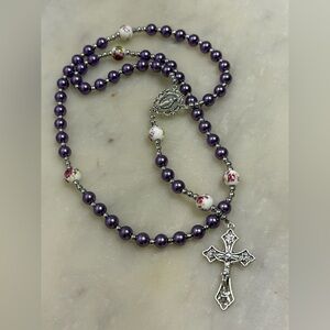 Elegant Purple and Silver Beaded Rosary